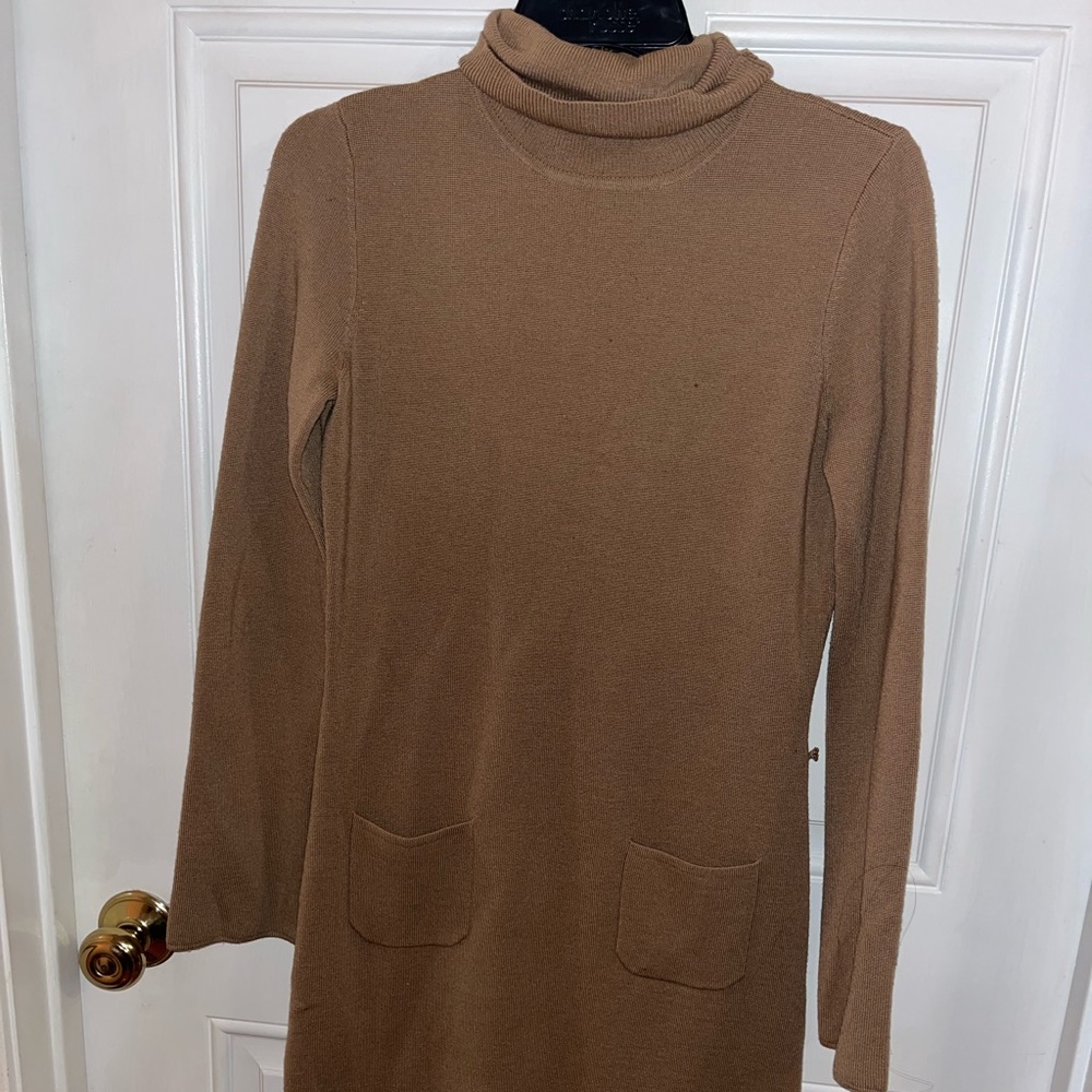 Ann Taylor Classic Tan Long-Sleeve Dress